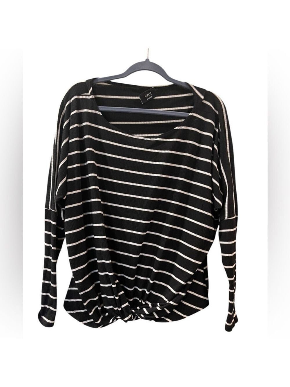 VICI Black and White Striped Long Sleeve Pullover Blouse Women's Size Medium